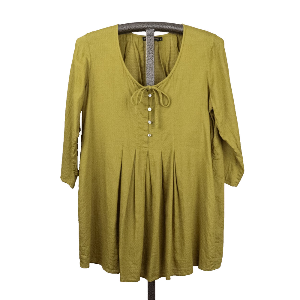 Gudrun Sjoden Avocado Green Textured Tunic Top MEDIUM Earthy Lagenlook Granola